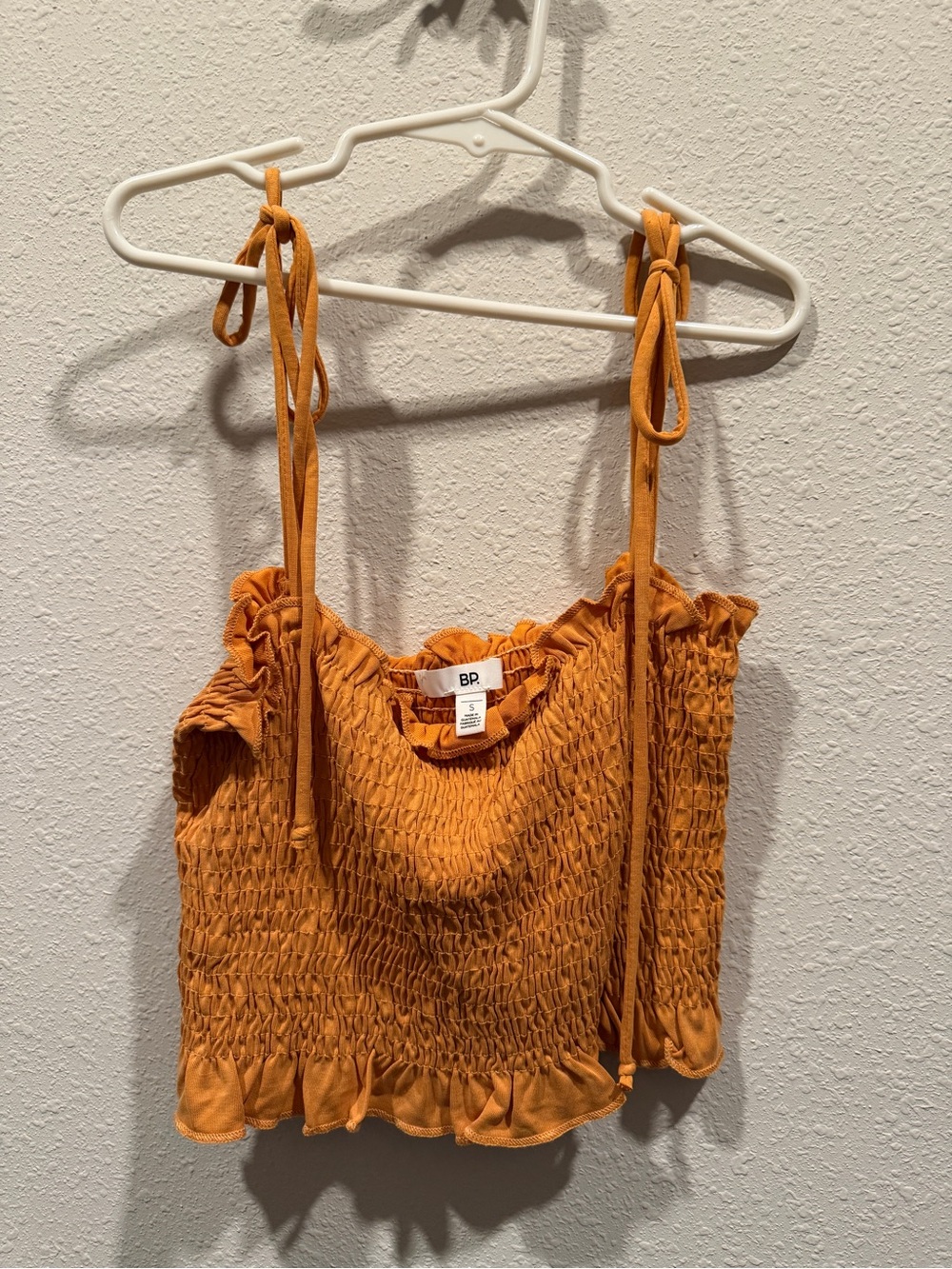 bp Rust Orange Smocked Tie-Shoulder Crop Camisole